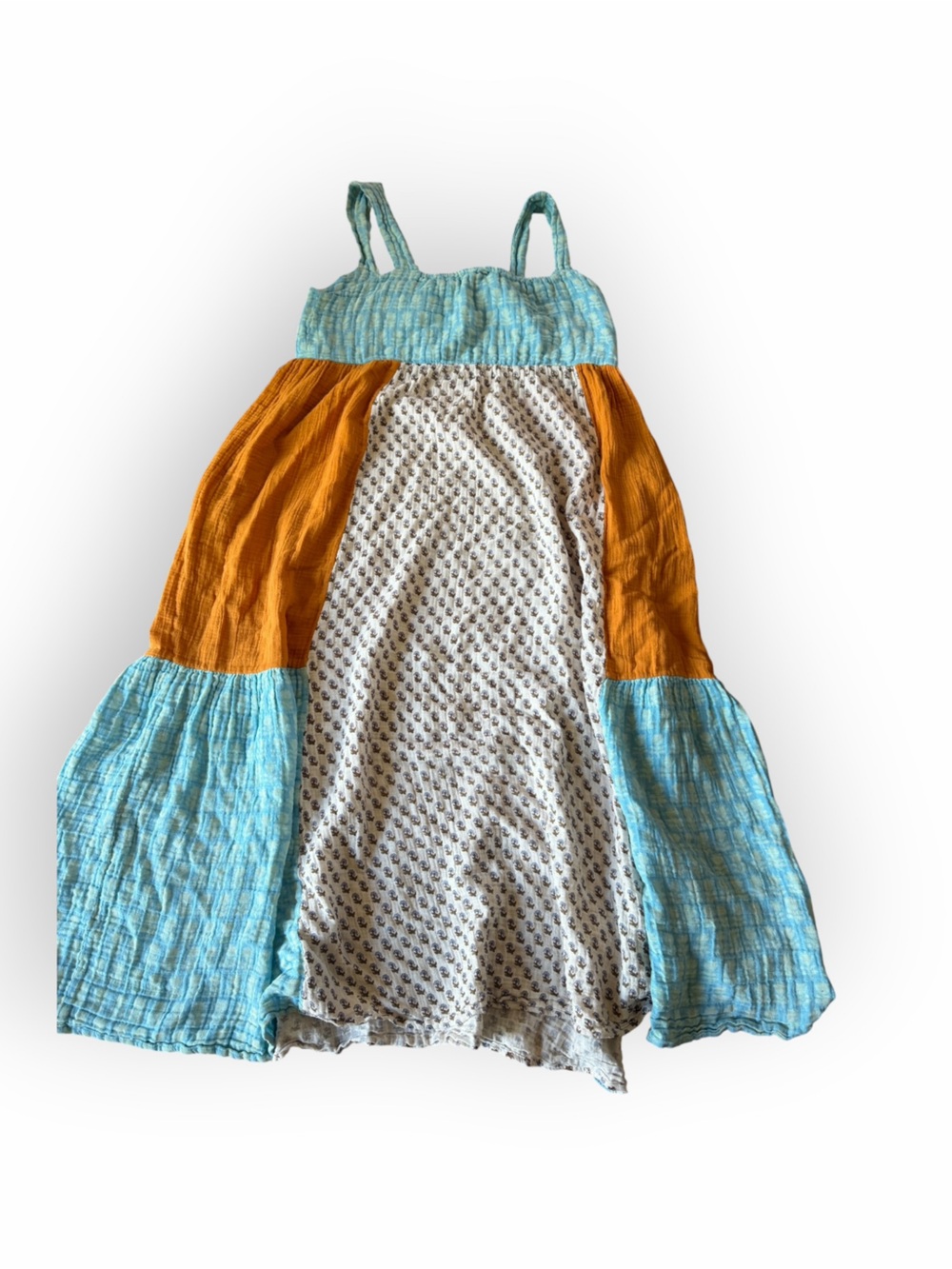 Anna Colorblock Cotton Dress Blue, Orange and Cream